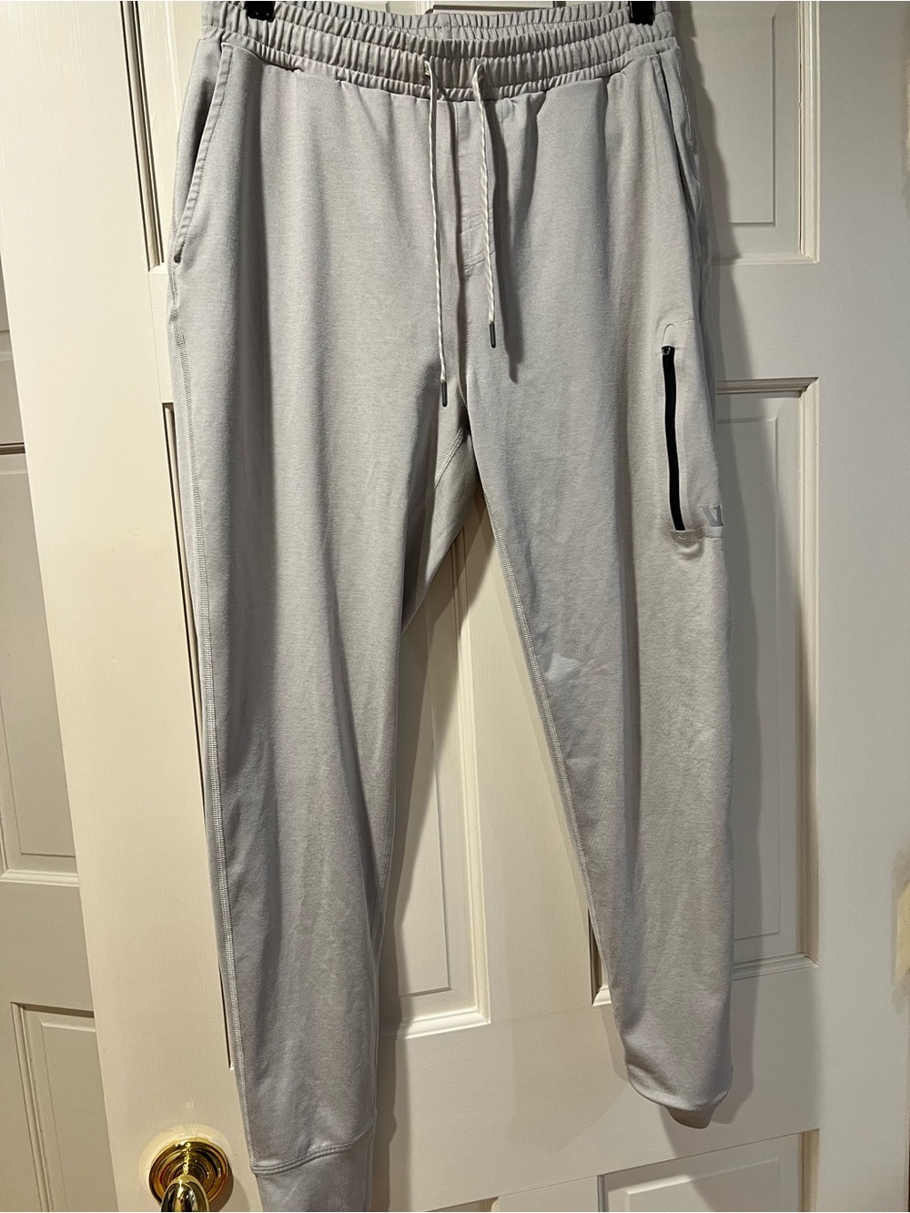 Vuori Light Gray Drawstring Joggers with Zip Thigh Pocket
